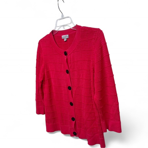 Amber Sun Red 100% Cotton Textured Grid Knit Cardigan, Size XL - Picture 3 of 7